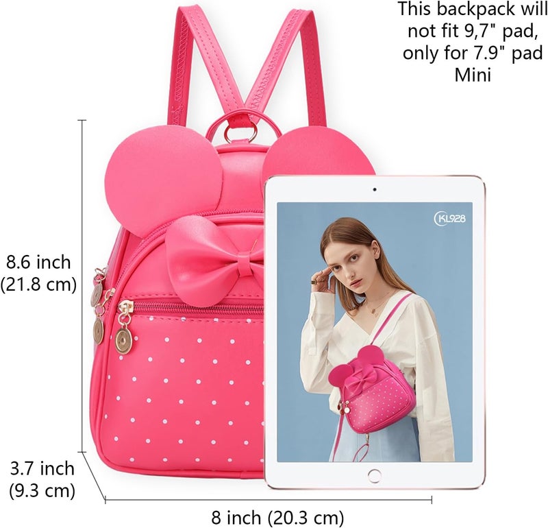 KL928 Girls Mini Backpack Bowknot Polka Dot Cute Small Daypacks Convertible Shoulder Bag Purse for Women - Image 2